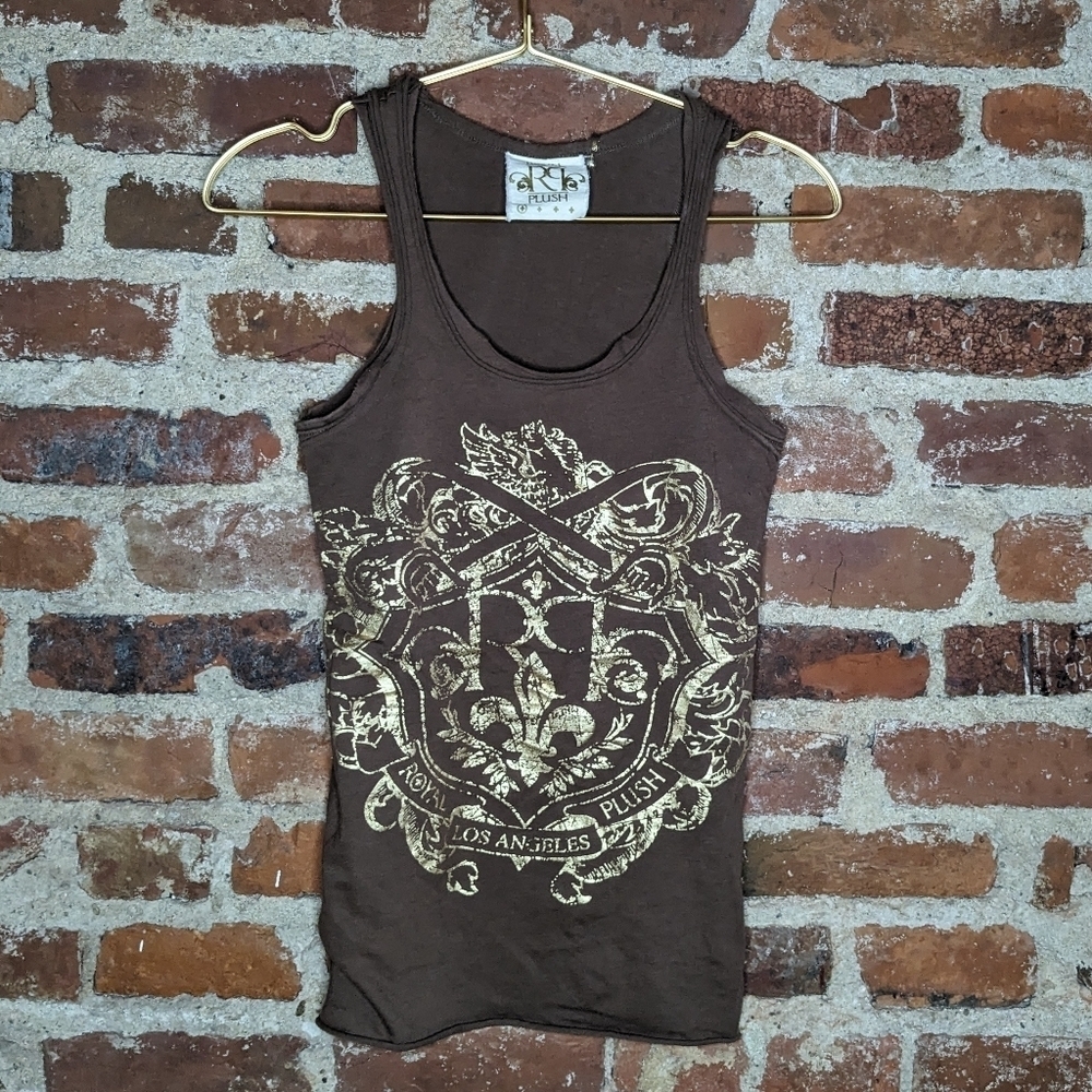 Royal Plush Small Brown Tank Top w/ Gold Graphic